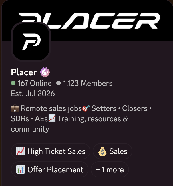 Placer Discord community showing 1,123 Members and 167 Online.